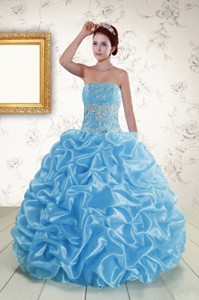 Elegant Strapless Beading And Pick Ups Quinceanera Dress In Baby Blue