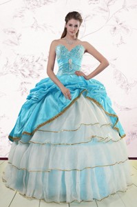 Pretty Sweetheart Aqua Blue Quinceanea Dress With Beading