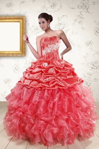 Luxurious Sweetheart Appliques Quinceanera Dress In Watermelon