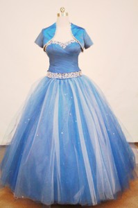 Beautiful Ball gown Strap Floor-length Tulle Blue Quinceanera Dress 