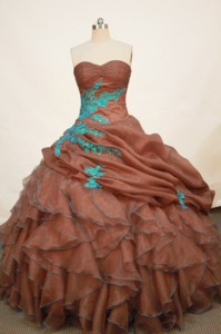 Romantic Ball gown Strapless Floor-length Organza Rust Red Quinceanera Dress 