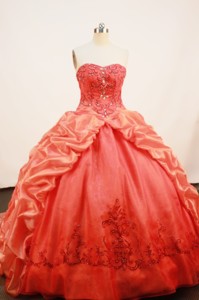 Exquisite Ball Gown Strapless Sweep Train Taffeta Orange Quinceanera Dress 