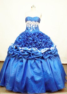 Luxurious Ball Gown Strapless Floor-length Taffeta And Organza Blue Quinceanera Dress 
