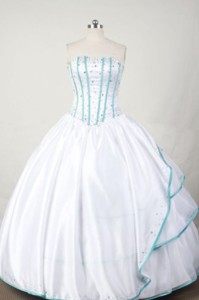 Sweet Ball Gown Strapless Floor-length White Taffeta Beading Quinceanera dress 