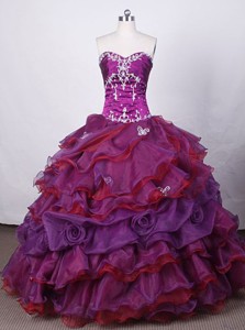 Popular Ball Gown Strapless Floor-length Taffeta Purple Appliques And Beading Quinceanera Dress