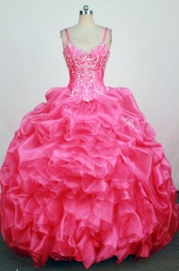 Informal Ball Gown Straps Floor-lengtrh Hot Pink Beading And Appliques Quinceanera Dress