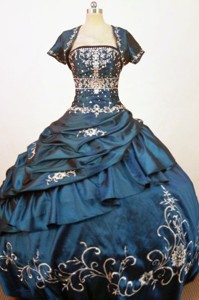 Exquisite Ball Gown Strapless Floor-Length Blue Beading and Embriodery Quinceanera Dress 