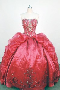 Luxurious Ball Gown Strapless Floor-Length Red Beading and Appliques Quinceanera Dress 