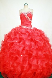 Gorgeous Ball Gown Sweetheart Floor-length Red Organza Beading Quinceanera dress