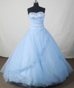 Popular Ball Gown Sweetheart Floor-length Baby Blue Organza Beading Quinceanera Dress