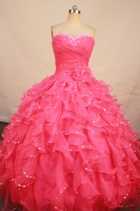 Pretty Ball Gown Sweetheart-neck Floor-length Organza Beading Waterlmelon Quinceanera Dress With R