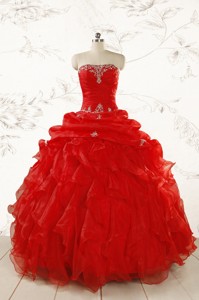 Ball Gown Strapless Beading And Ruffles Red Sweet 15 Dress