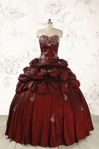 Cheap Appliques Wine Red Quinceanera Dress With Lace Up