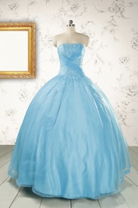 Discount Strapless Beading Quinceanera Dress In Baby Blue