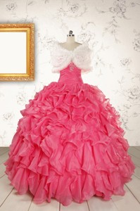 Pretty Beading And Ruffles Hot Pink Quinceanera Dress With Strapless