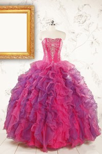 Beautifull Multi Color Quinceanera Dress With Appliques And Ruffles