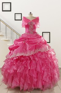 Elegant Appliques And Ruffles Quinceanera Gowns In Hot Pink