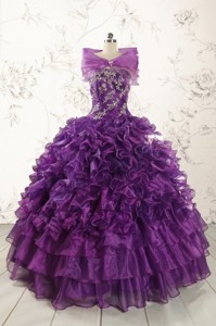 Beautiful Appliques Purple Strapless Quinceanera Dress