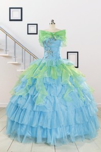 Wonderful Multi-color Strapless Beading Quinceanera Dress