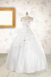 Pretty White Strapless Embroidery Sweet 16 Dress