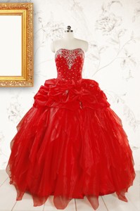 Most Popular Sweetheart Ball Gown Beading Red Quinceanera Dress