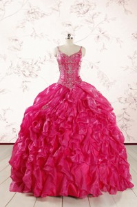 Unique Beading Hot Pink Quinceanera Dress With Spaghetti Straps