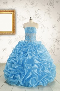 Elegant Strapless Beading Quinceanera Dress In Baby Blue