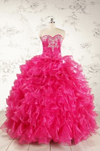 Beautiful Hot Pink Sweet 15 Dress With Appliques And Ruffles