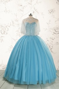 Ball Gown Baby Blue Beading Quinceanera Dress With Wraps
