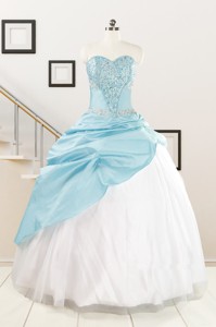 Pretty Beading Blue And White Quinceanera Dress