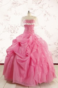 Perfect Rose Pink Quinceanera Gowns With Pick Ups