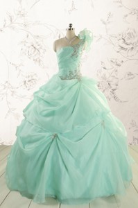 Apple Green One Shoulder Cheap Quinceanera Dress With Appliques