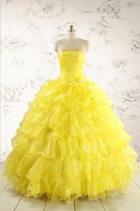 New Style Yellow Quinceanera Dress With Beading And Ruffles