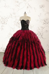Luxurious Sweetheart Beading Quinceanera Dress In Red And Black