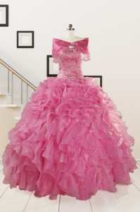 Puffy Sweetheart Pink Quinceanera Dress With Beading