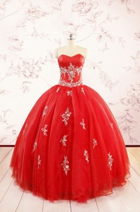 Most Popular Red Puffy Quinceanera Dress With Appliques