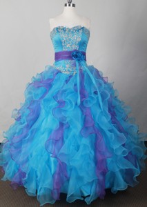 Sweet Ball Gown Strapless Floor-length Blue Quinceanera Dress