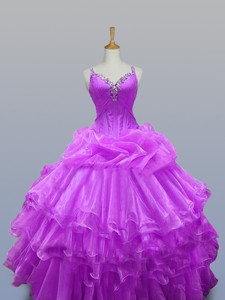 Popular Straps Beaded Quinceanera Dress With Ruffled Layers
