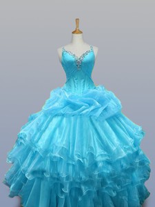 Pretty Straps Beaded Quinceanera Dress With Ruffled Layers