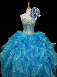 Elegant Sweetheart Sequins And Ruffles Quinceanera Dress In Blue