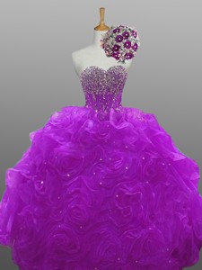 Natural Quinceanera Dress With Beading And Rolling Flowers