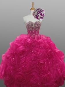 Beading And Rolling Flowers Sweetheart Quinceanera Dress