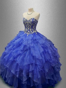 Classical Beaded Blue Quinceanera Gowns with Ruffles 