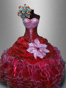 Fashionable Sweetheart Quinceanera Gowns in Wine Red 
