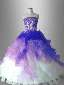 Latest Appliques and Ruffles Quinceanera Gowns with Strapless 