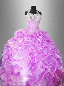 Latest Hand Made Flowers Quinceanera Dress With Halter Top
