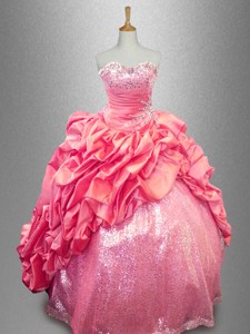 Latest Strapless Beaded Quinceanera Dress In Coral Red