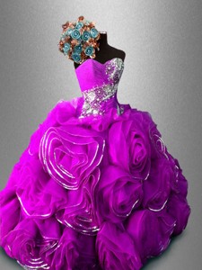 Gorgeous Rolling Flowers Sweetheart Quinceanera Dress In Fuchsia