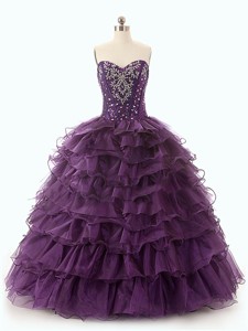 Beautiful Dark Purple Quinceanera Dress With Ruffled Layers