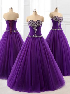 Pretty Beading A Line Sweet 16 Dress In Purple